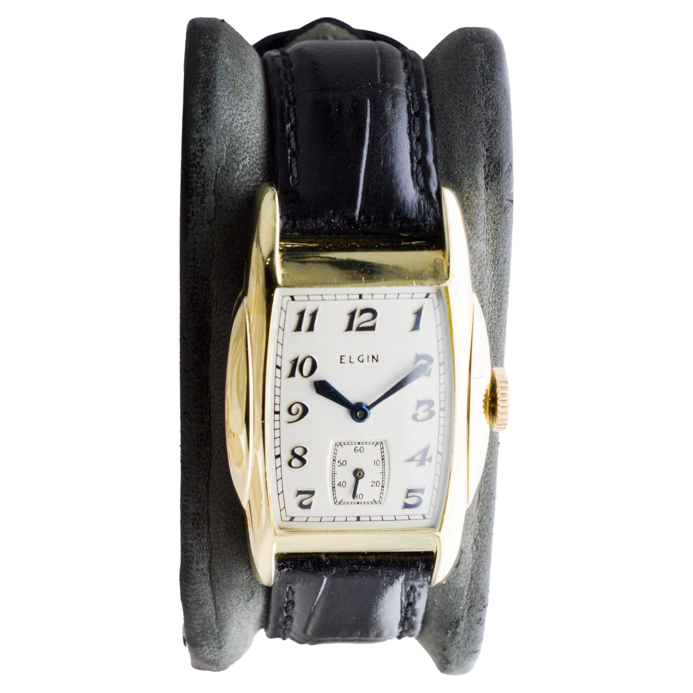 Reloj Elgin Art Decó de oro con forma de tortuga y esfera original impecable en venta 3