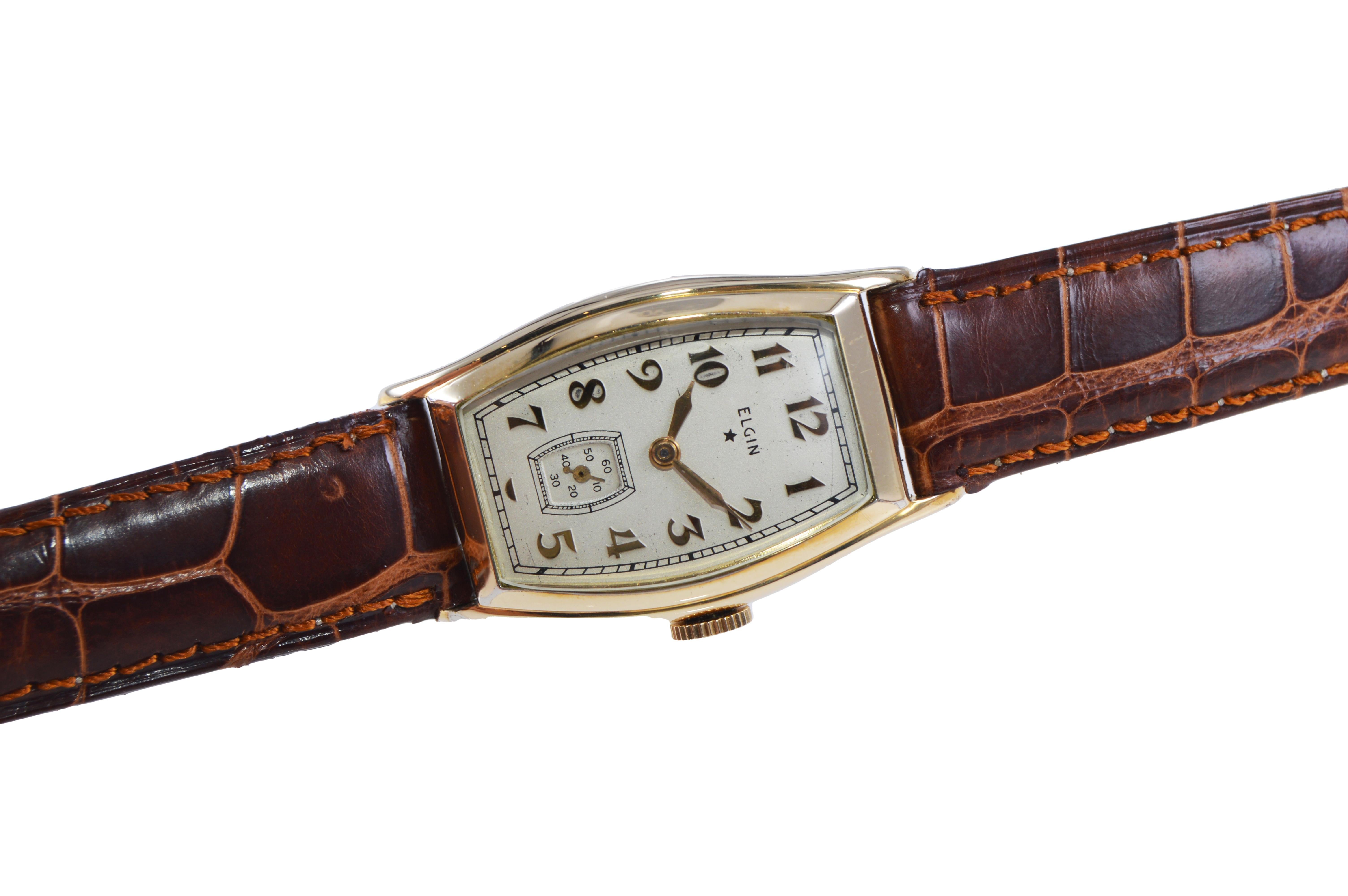 Women's or Men's Elgin Gold Filled Art Deco Tortue Shaped Watch with Original Dial from 1935
