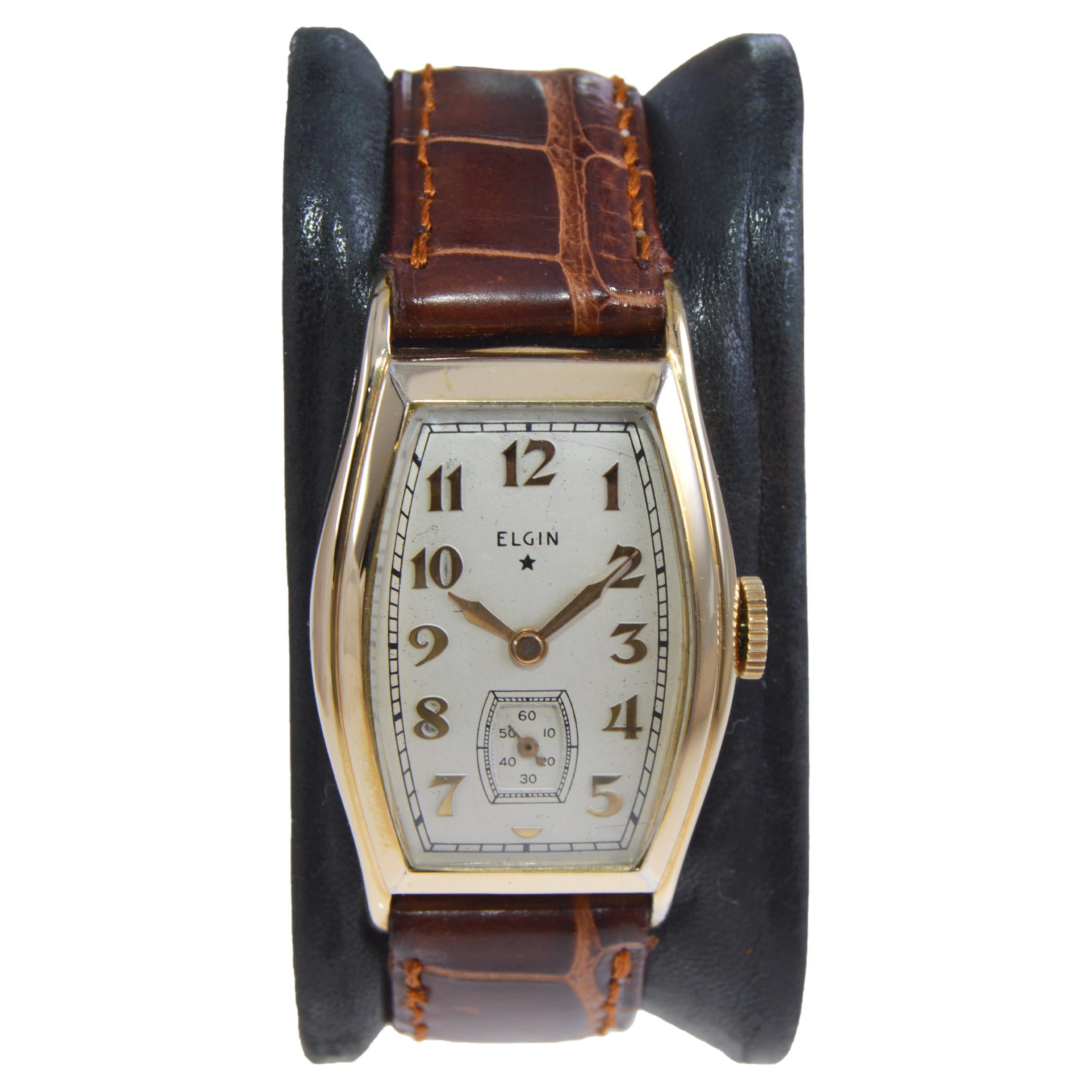 Elgin Gold Filled Art Deco Tortue Shaped Watch with Original Dial from 1935