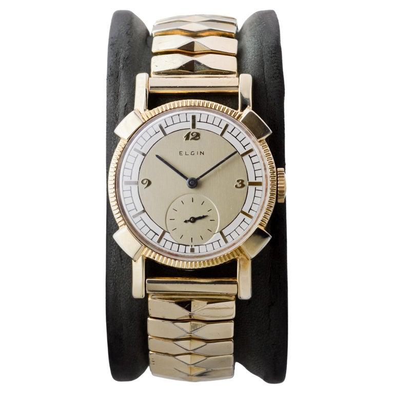 Elgin Gold Filled Art Deco Watch circa 1940's In Excellent Condition In Long Beach, CA