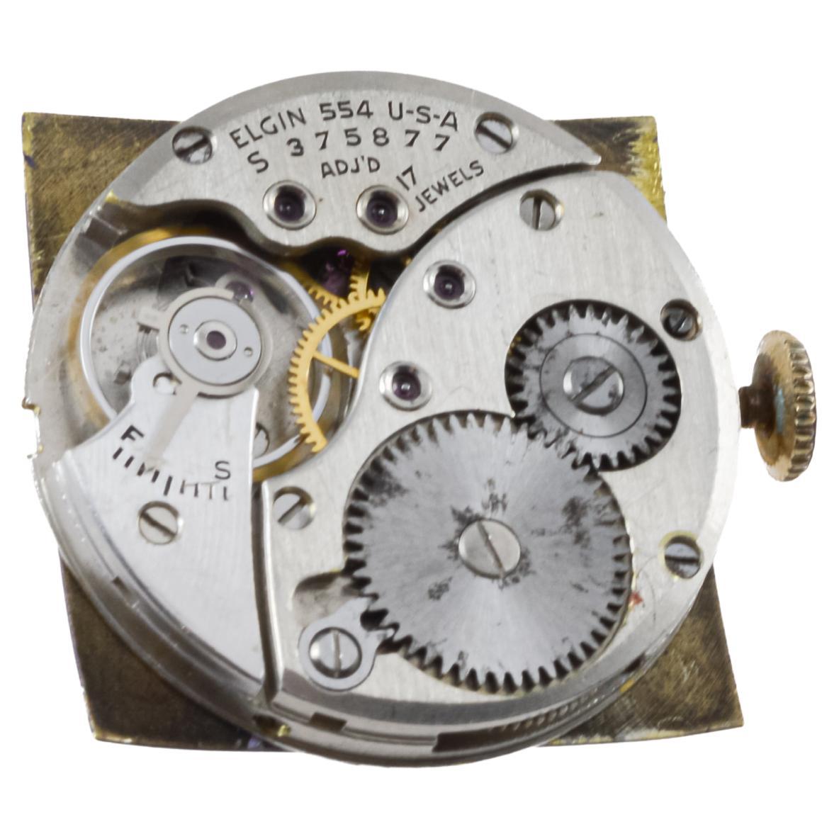 Elgin Gold Filled De Luxe Art Deco Watch, circa 1940's with Custom Finished Dial For Sale 6
