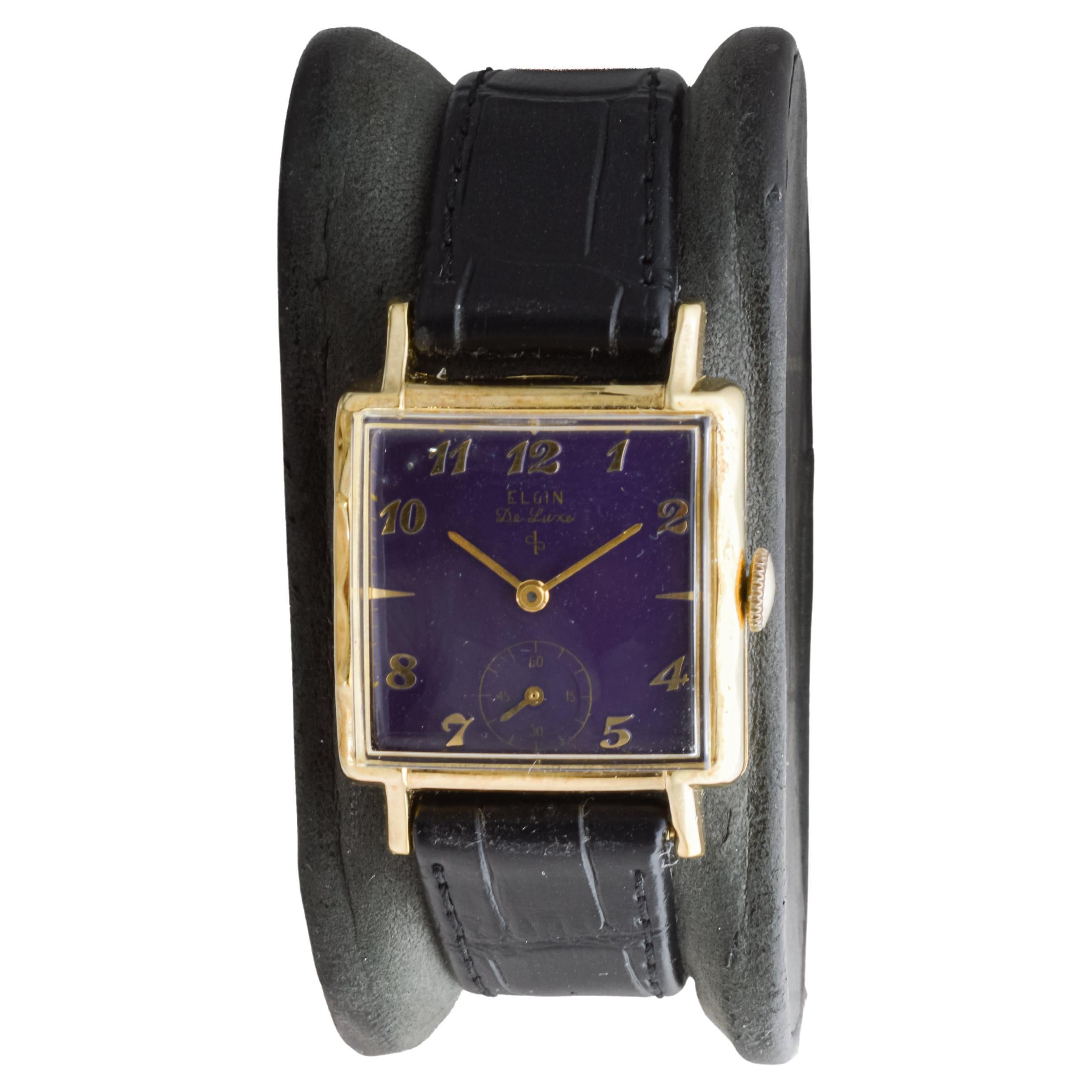 Women's or Men's Elgin Gold Filled De Luxe Art Deco Watch, circa 1940's with Custom Finished Dial For Sale