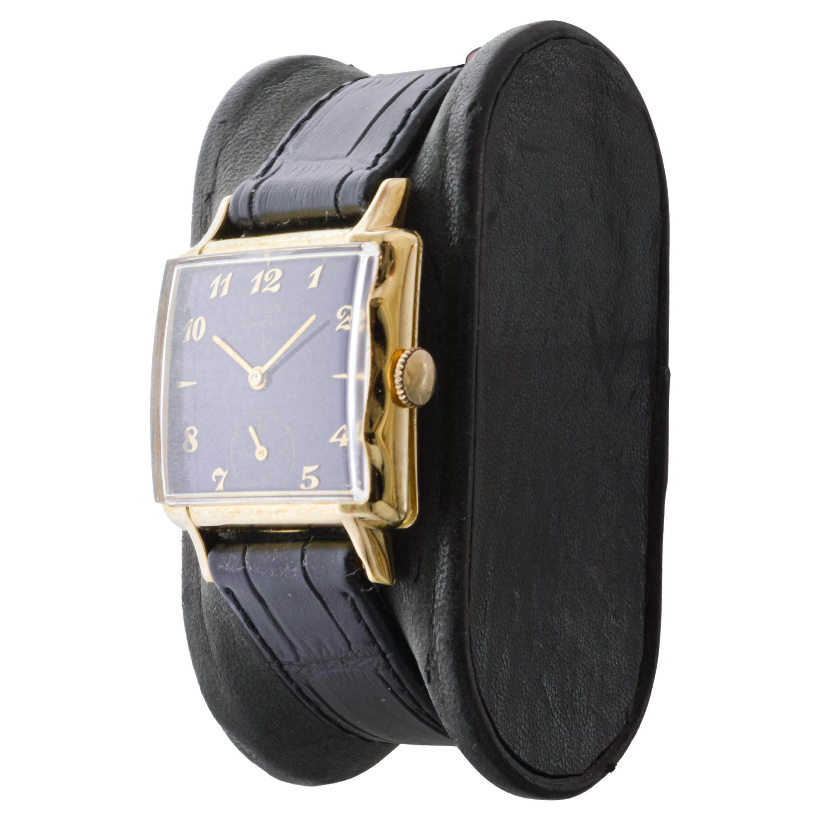 Elgin Gold Filled De Luxe Art Deco Watch, circa 1940's with Custom Finished Dial For Sale 1