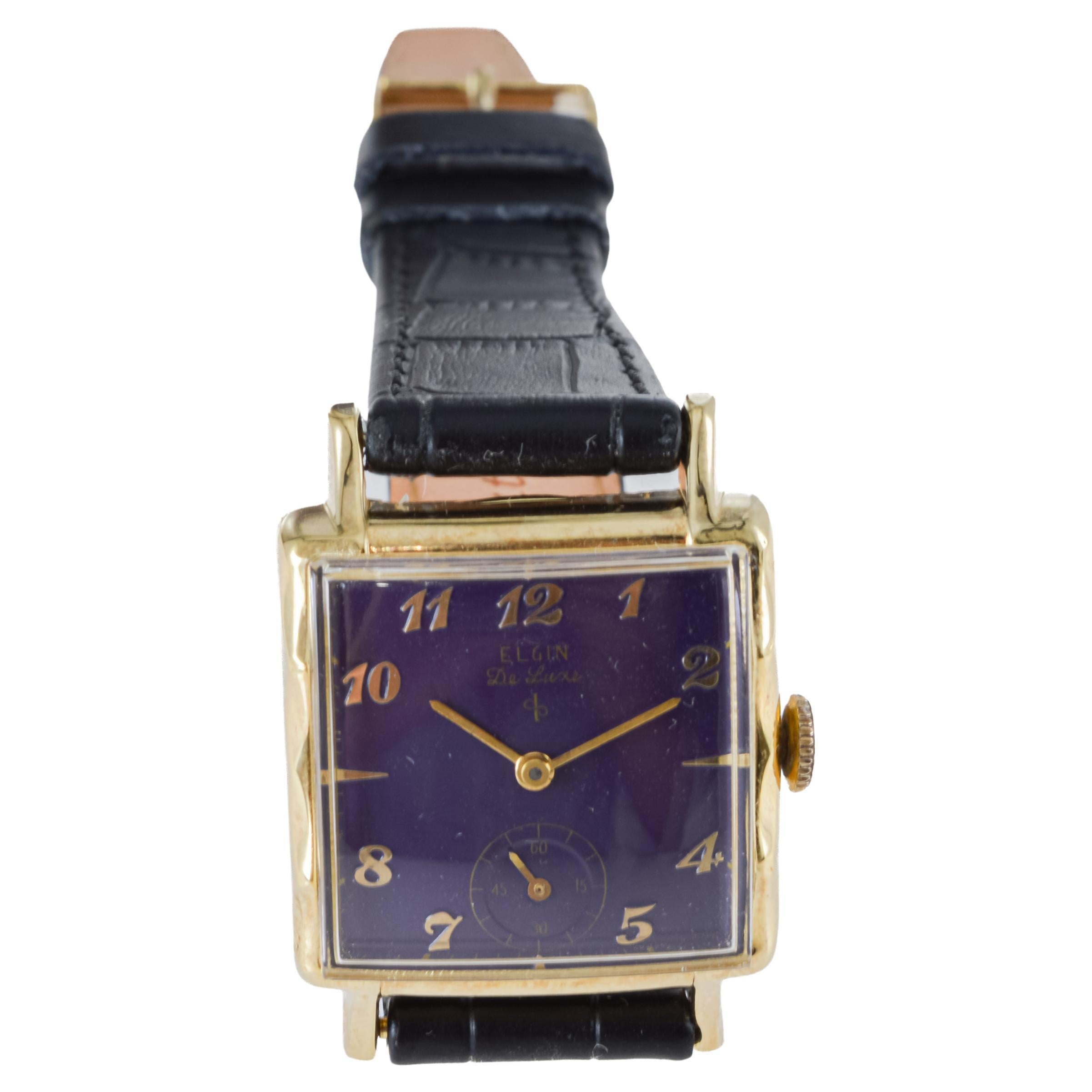 Elgin Gold Filled De Luxe Art Deco Watch, circa 1940's with Custom Finished Dial For Sale 4