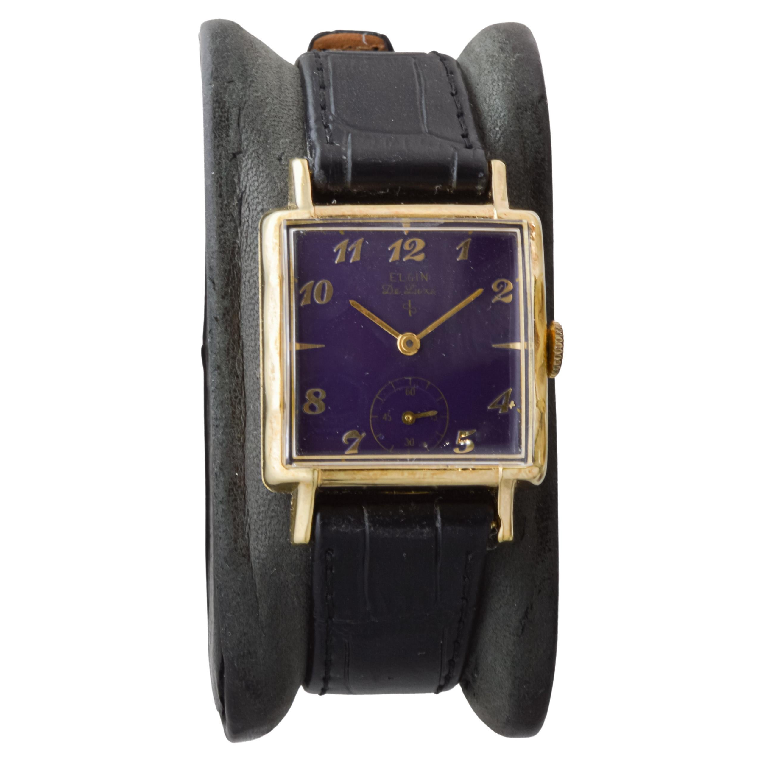 Elgin Gold Filled De Luxe Art Deco Watch, circa 1940's with Custom Finished Dial