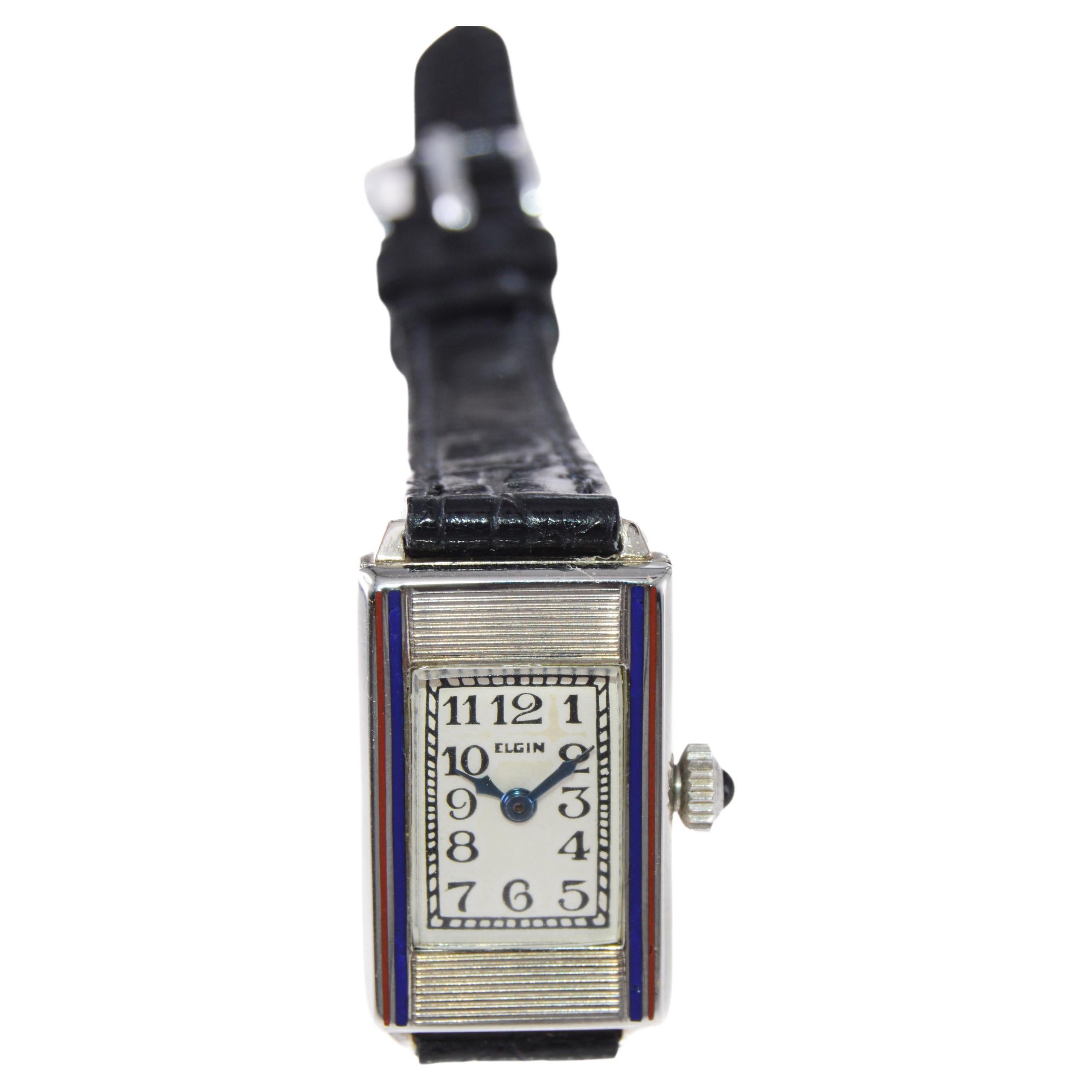 Elgin Gold Filled & Enamel Inlayed Art Deco Watch circa 1920's For Sale 1