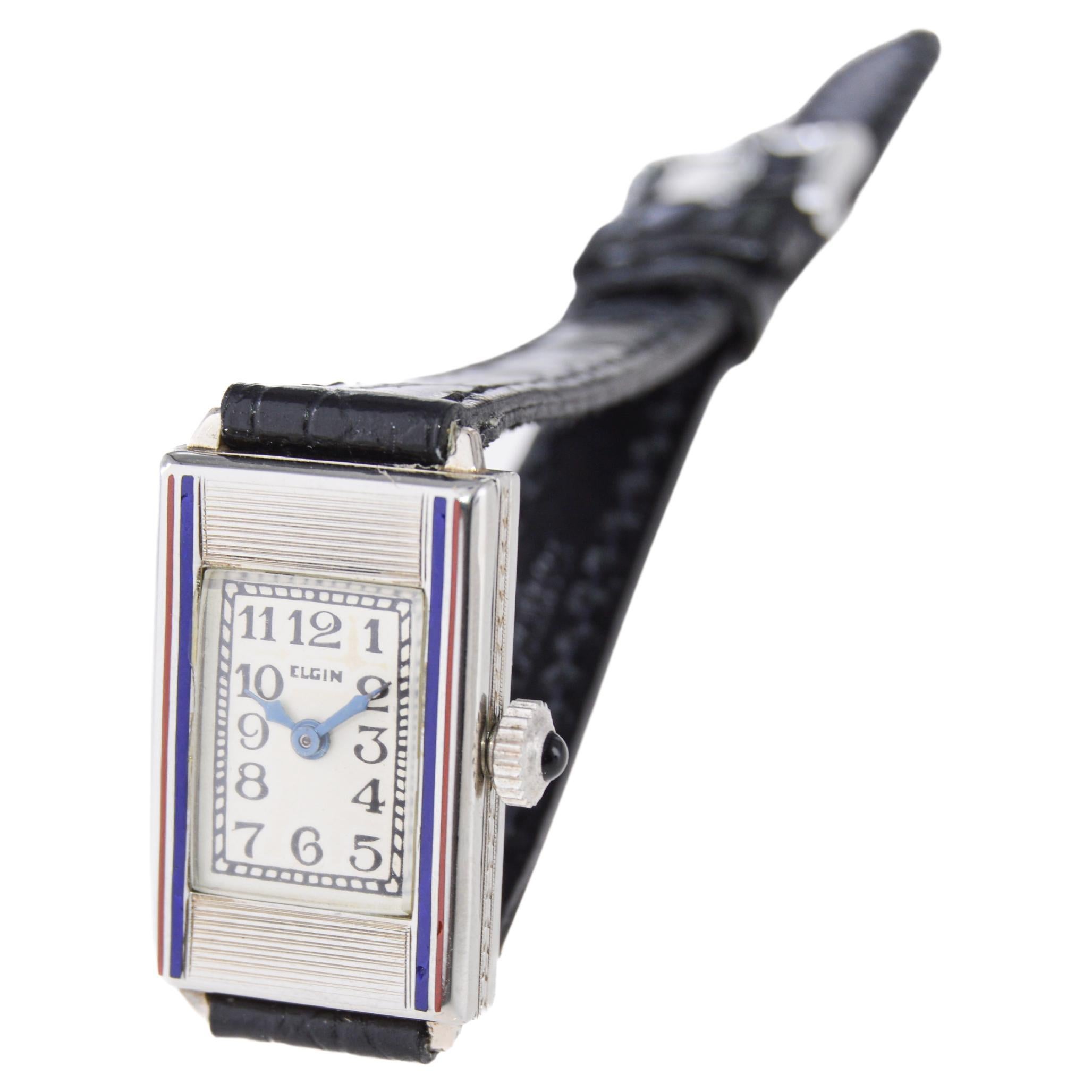 Elgin Gold Filled & Enamel Inlayed Art Deco Watch circa 1920's For Sale 2