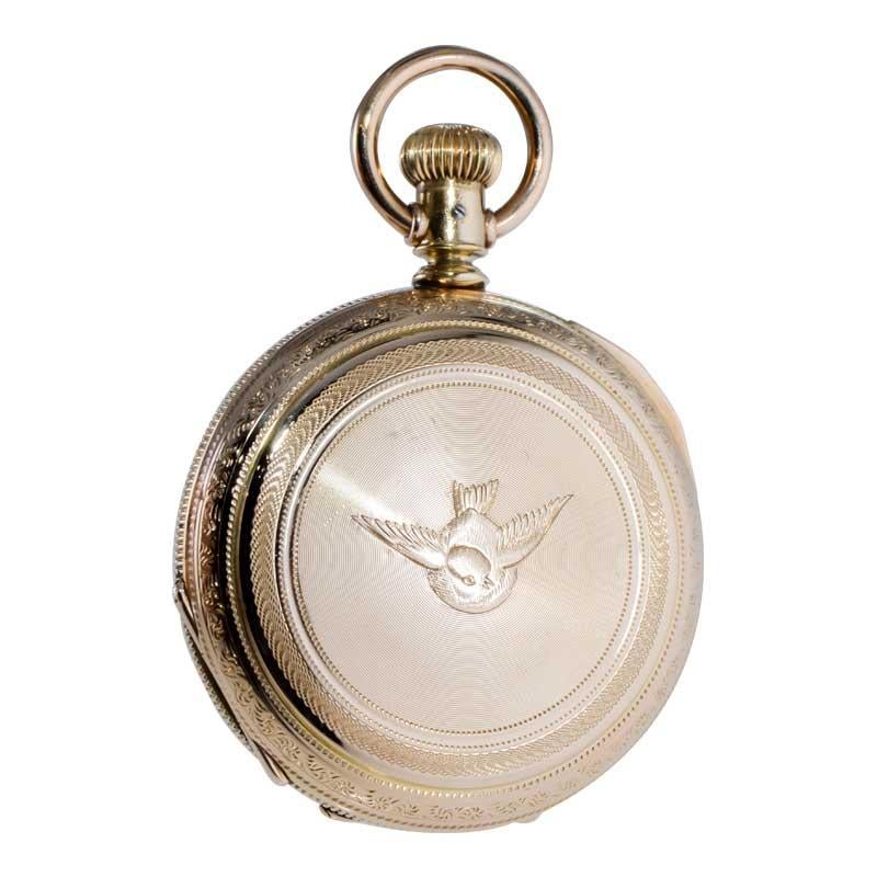 Elgin Gold Filled Hunters Case Pocket Watch from 1900 with Kiln Fired Dial For Sale 4