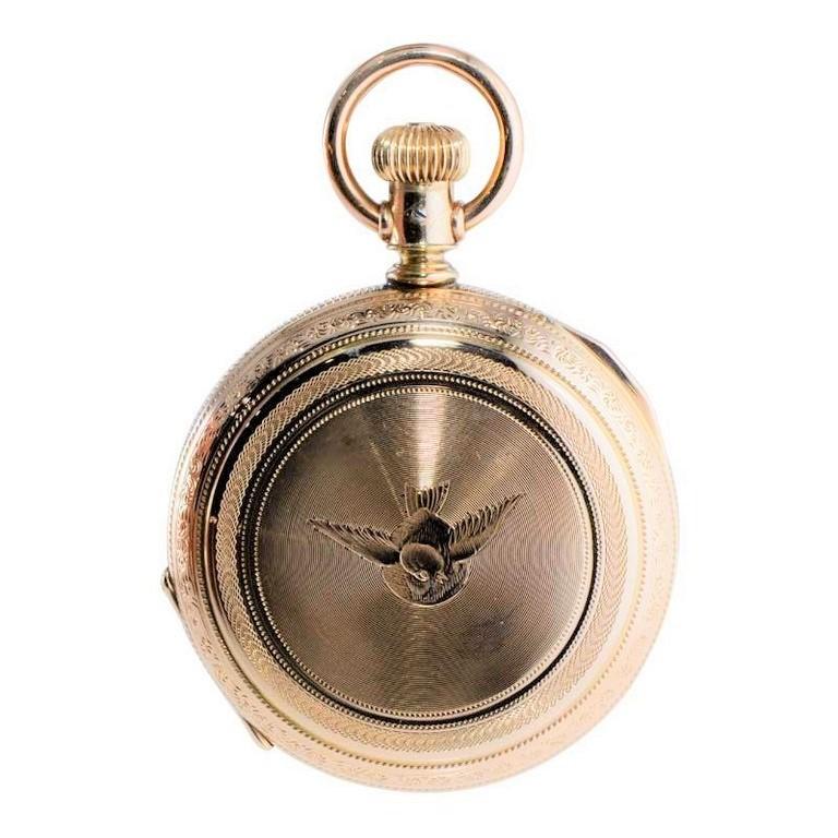 Elgin Gold Filled Hunters Case Pocket Watch from 1900 with Kiln Fired Dial For Sale 5