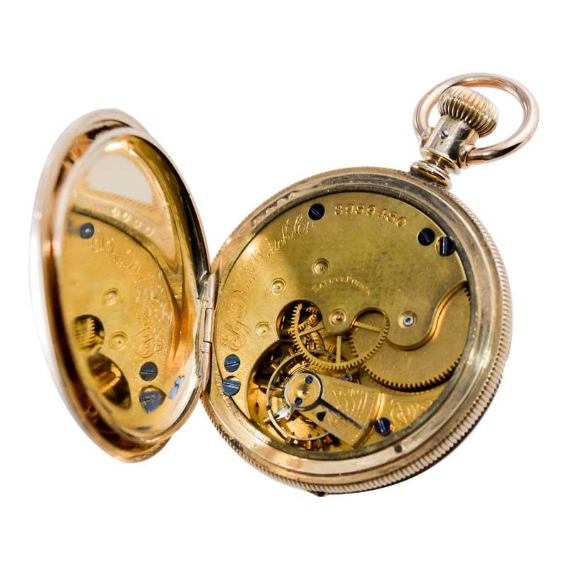 Elgin Gold Filled Hunters Case Pocket Watch from 1900 with Kiln Fired Dial For Sale 8