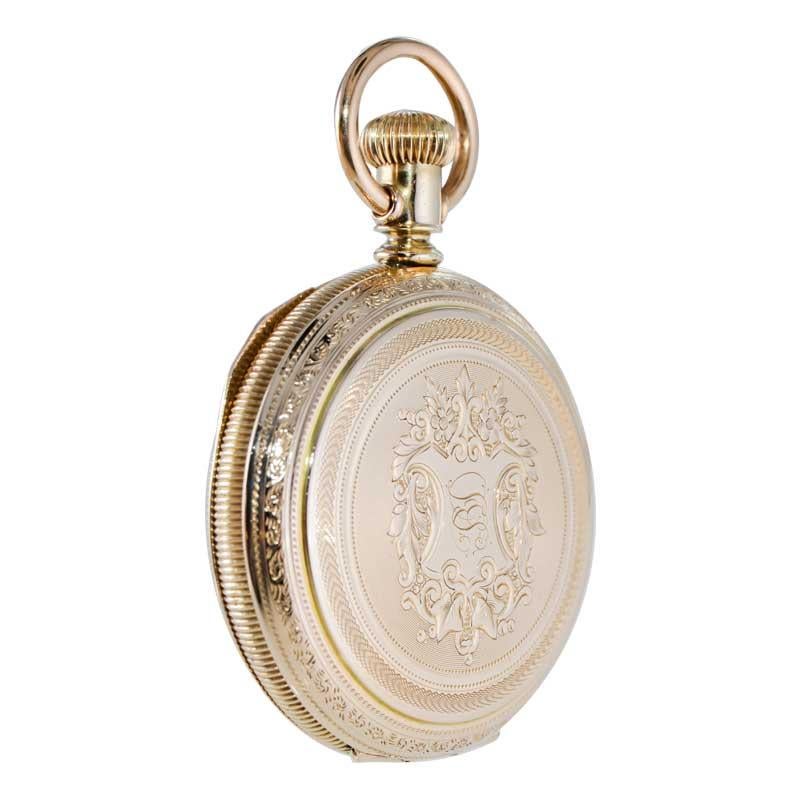 Elgin Gold Filled Hunters Case Pocket Watch from 1900 with Kiln Fired Dial In Excellent Condition In Long Beach, CA