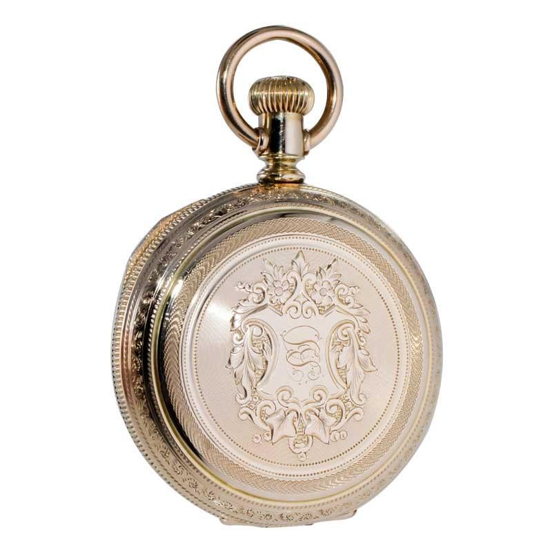 Women's or Men's Elgin Gold Filled Hunters Case Pocket Watch from 1900 with Kiln Fired Dial For Sale