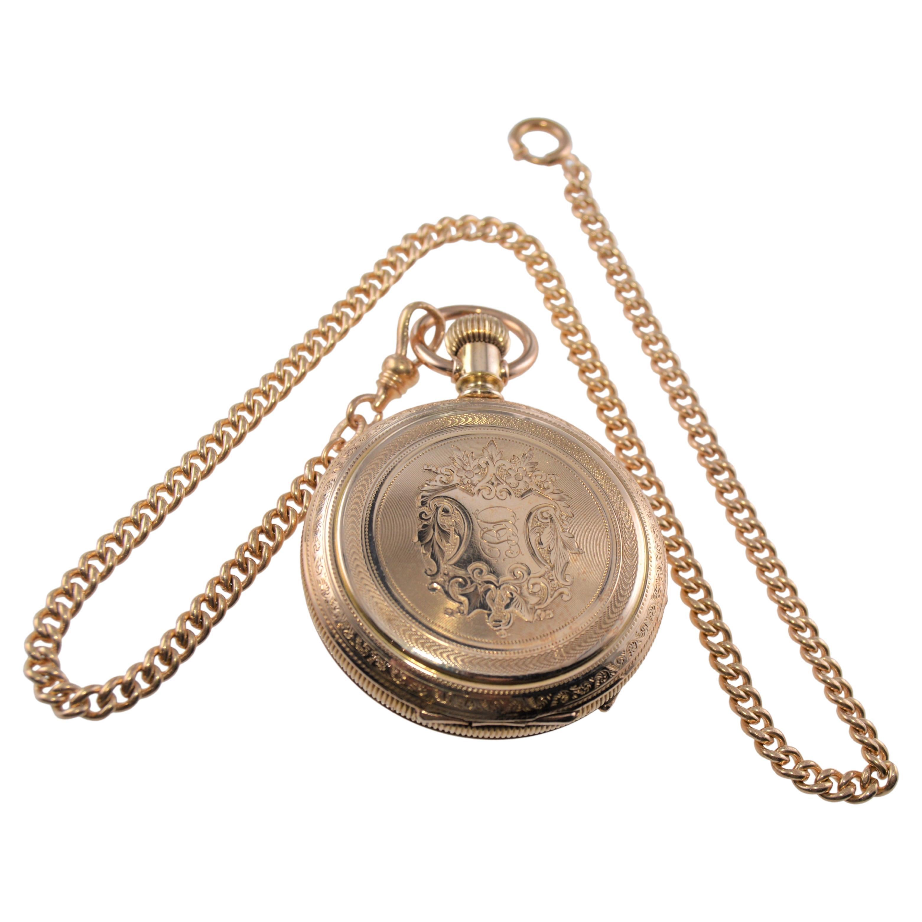 Elgin Gold Filled Hunters Case Pocket Watch from 1900 with Kiln Fired Dial For Sale