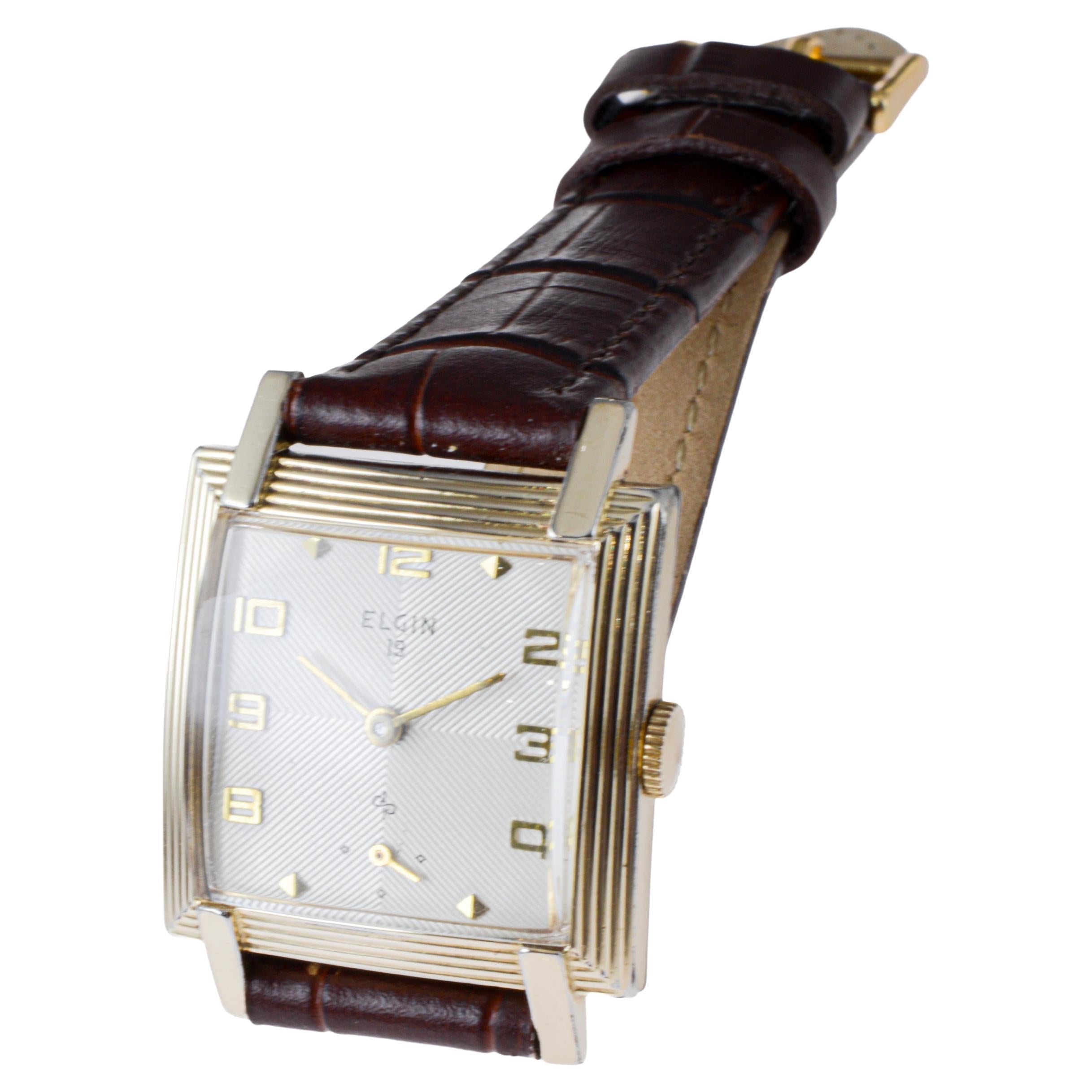 Elgin Gold gefüllt Modernist Tank Stil Uhr mit einwandfreiem Original-Zifferblatt 1950er Jahre 5