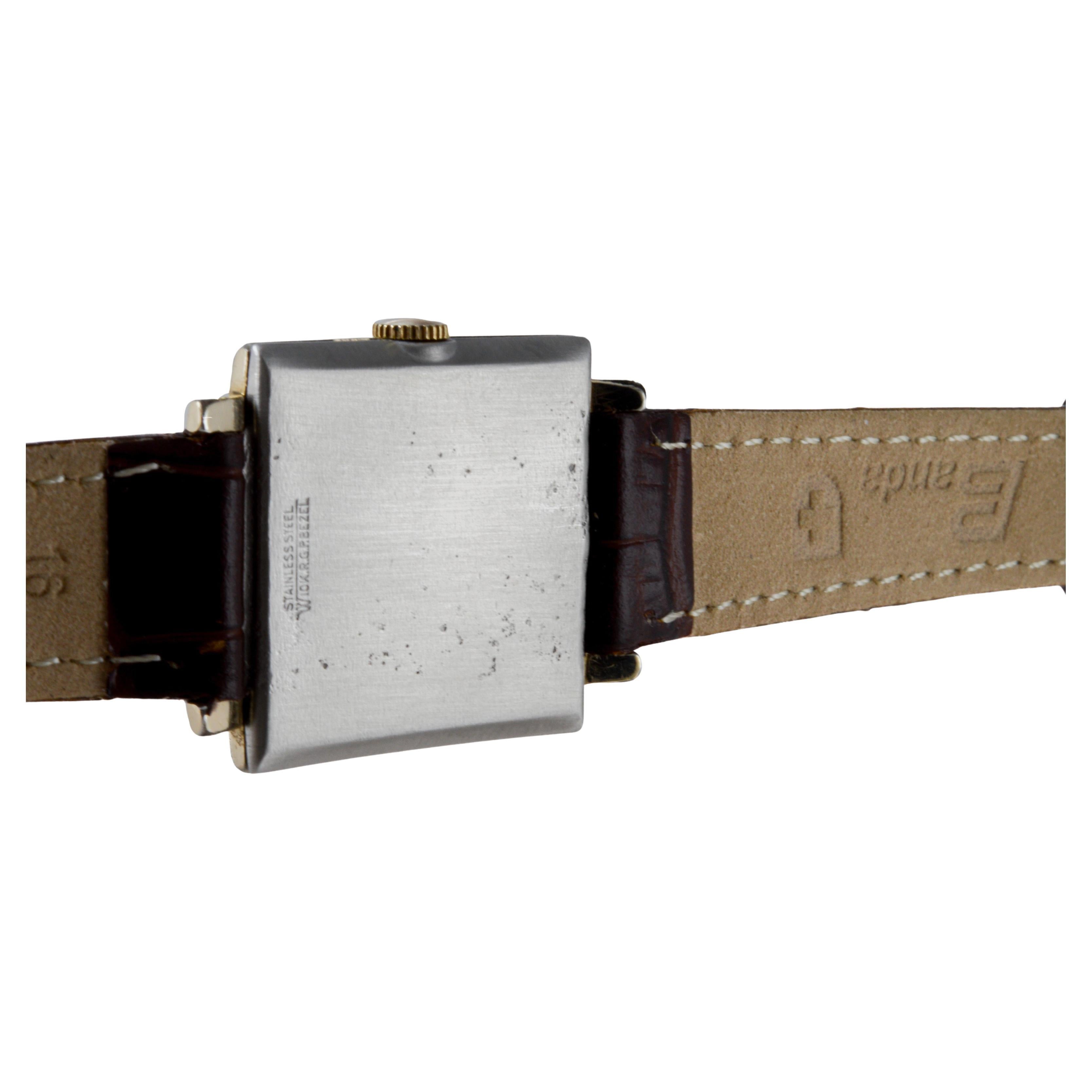 Elgin Gold gefüllt Modernist Tank Stil Uhr mit einwandfreiem Original-Zifferblatt 1950er Jahre 6