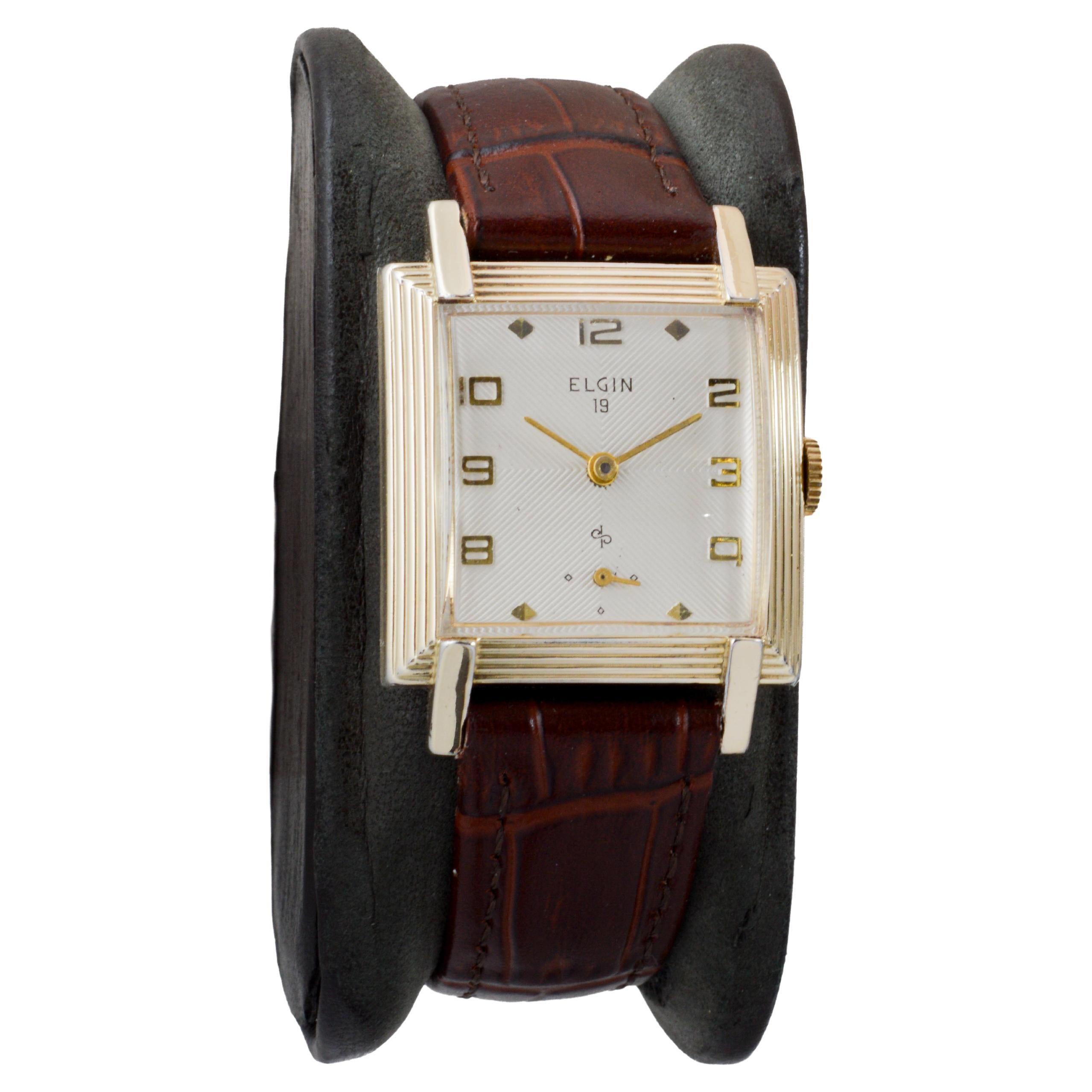 Elgin Gold gefüllt Modernist Tank Stil Uhr mit einwandfreiem Original-Zifferblatt 1950er Jahre (Art déco)