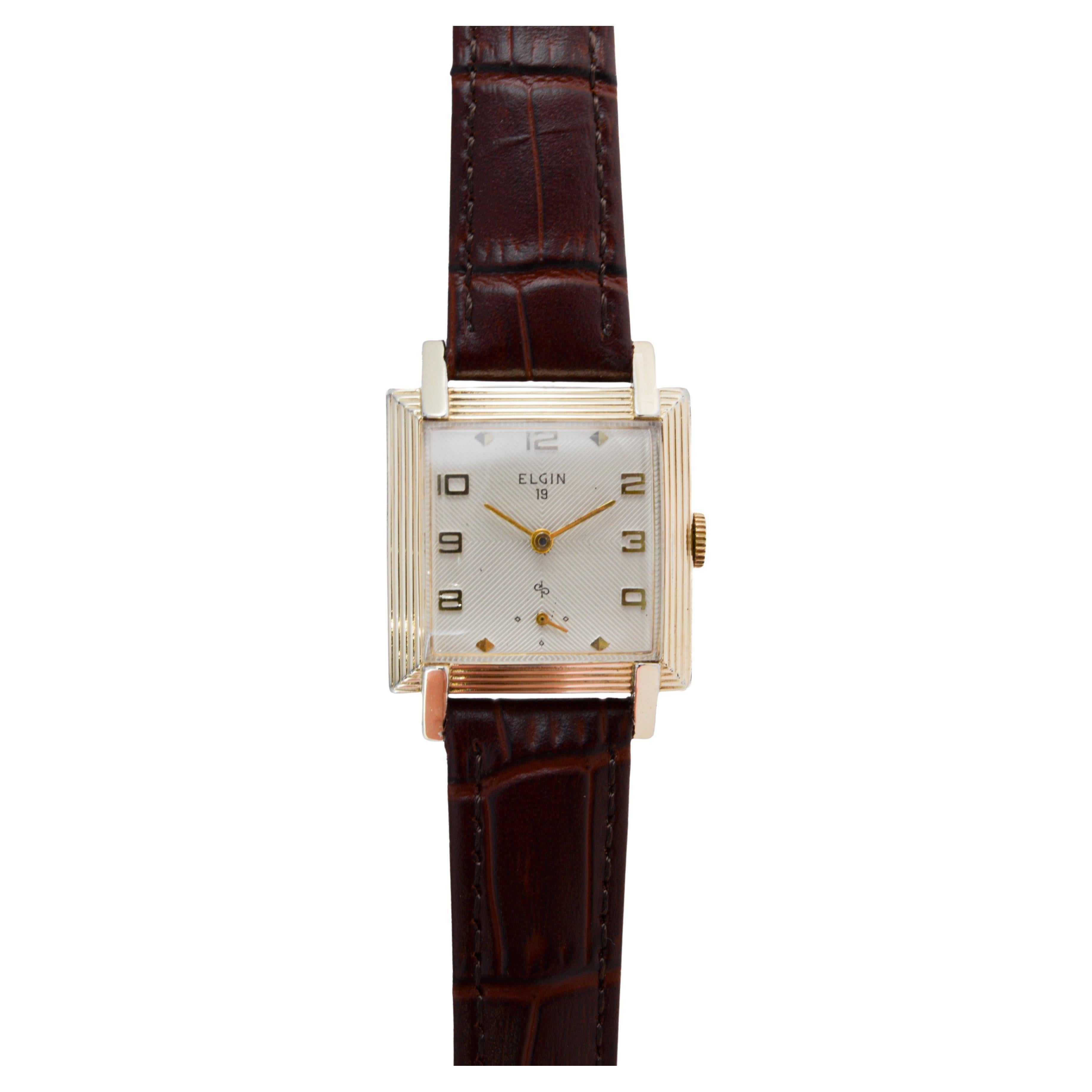Elgin Gold gefüllt Modernist Tank Stil Uhr mit einwandfreiem Original-Zifferblatt 1950er Jahre 2
