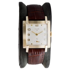 Elgin Gold gefüllt Modernist Tank Stil Uhr mit einwandfreiem Original-Zifferblatt 1950er Jahre
