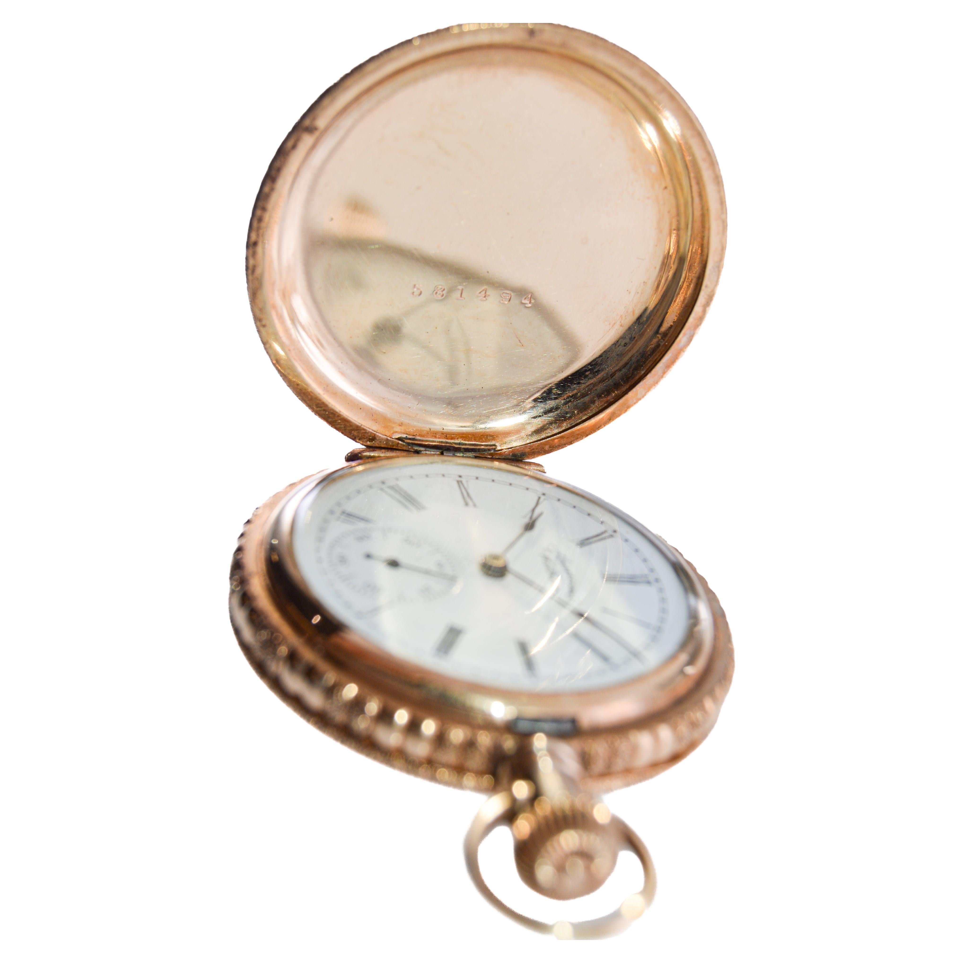 Elgin Gold Filled Pocket Watch From 1891 with Original Kiln Fired Enamel Dial  8