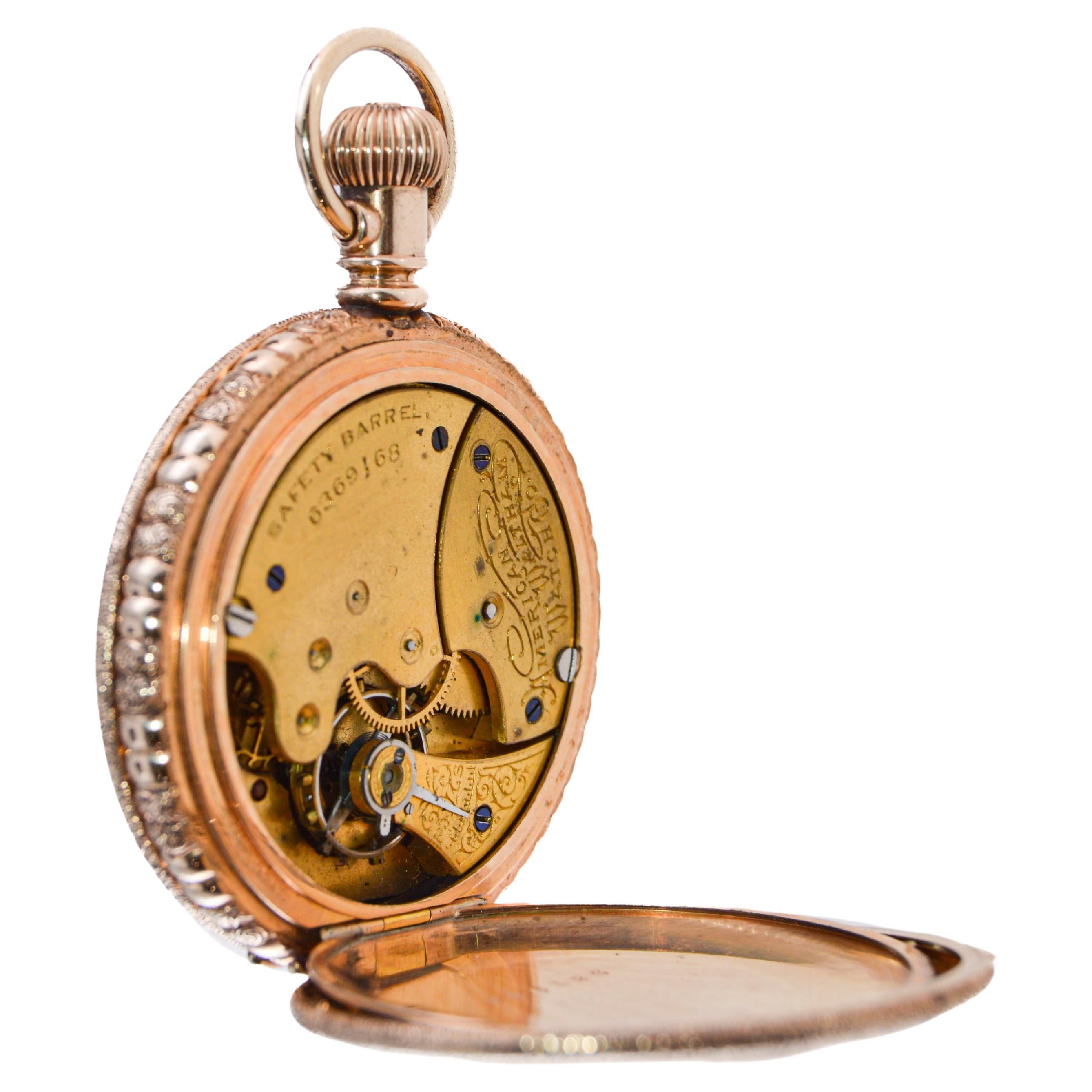 Elgin Gold Filled Pocket Watch From 1891 with Original Kiln Fired Enamel Dial  10