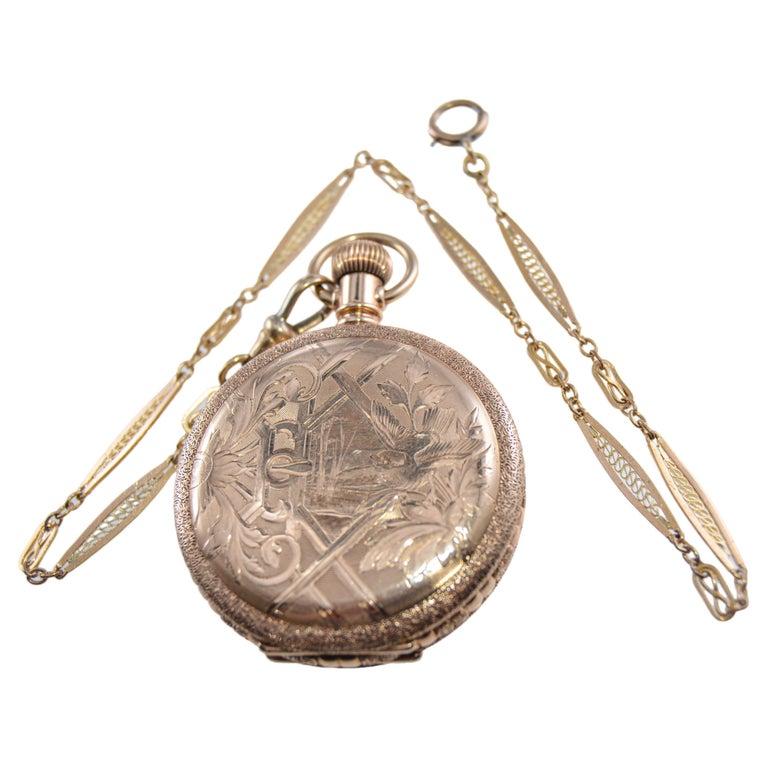 Women's or Men's Elgin Gold Filled Pocket Watch From 1891 with Original Kiln Fired Enamel Dial 