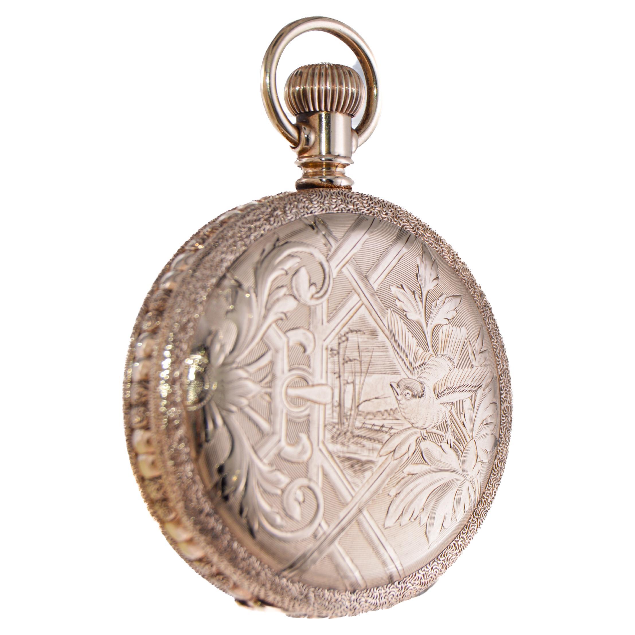 Elgin Gold Filled Pocket Watch From 1891 with Original Kiln Fired Enamel Dial  2