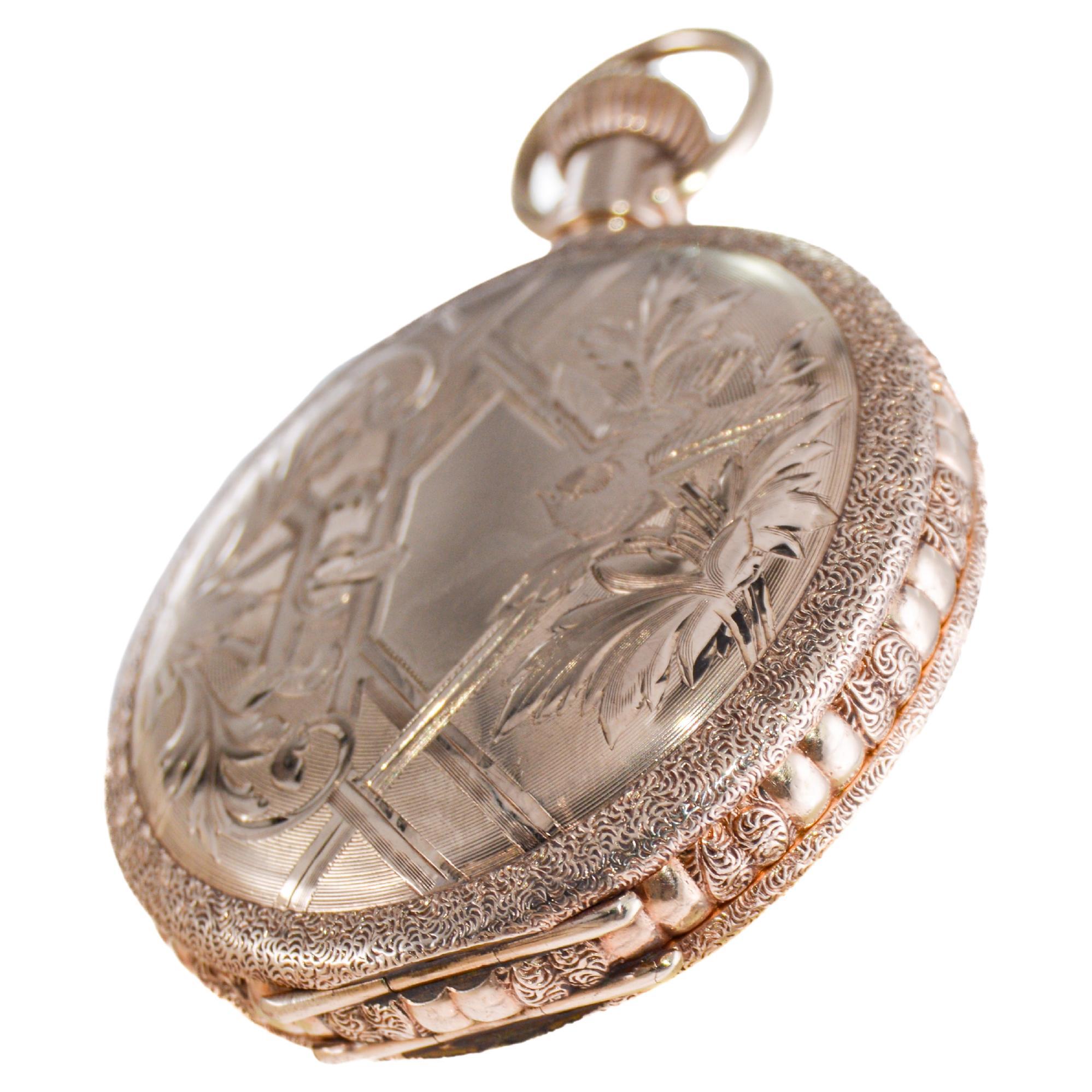 Elgin Gold Filled Pocket Watch From 1891 with Original Kiln Fired Enamel Dial  7