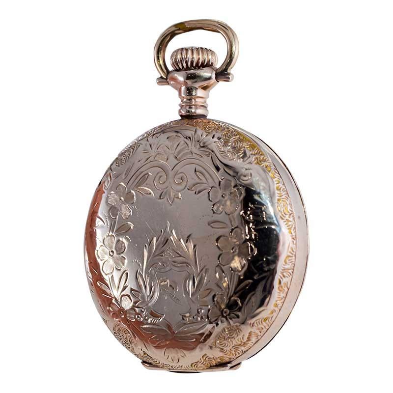 Elgin Gold Filled Pocket Watch with Unique Floral and Initials Engraving 1900s For Sale 2