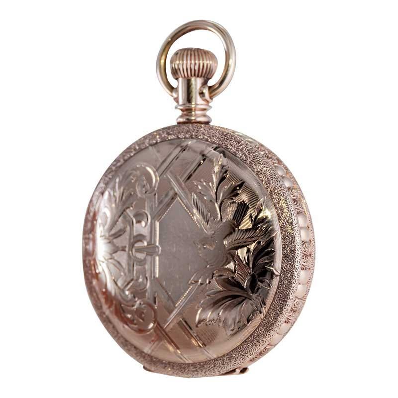 Elgin Gold Filled Pocket Watch with Unique Floral and Initials Engraving 1900s For Sale 3