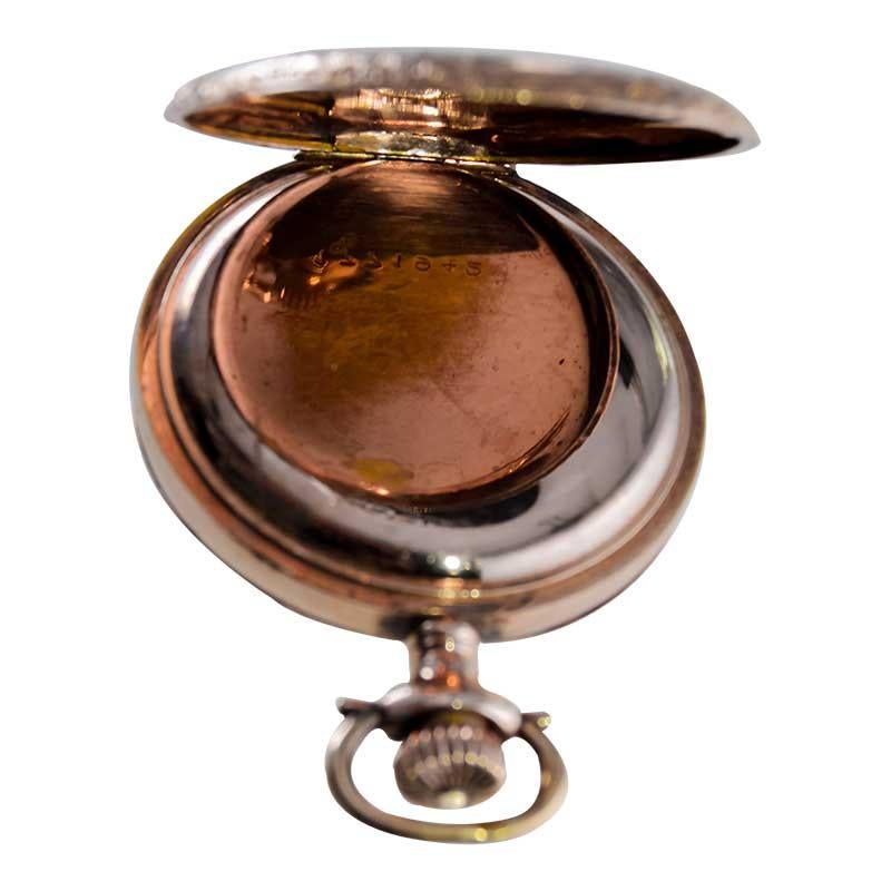 Elgin Gold Filled Pocket Watch with Unique Floral and Initials Engraving 1900s For Sale 4