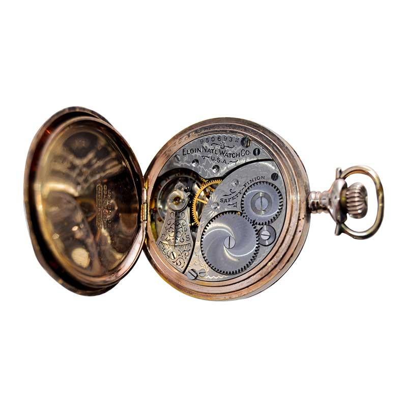 Elgin Gold Filled Pocket Watch with Unique Floral and Initials Engraving 1900s For Sale 6