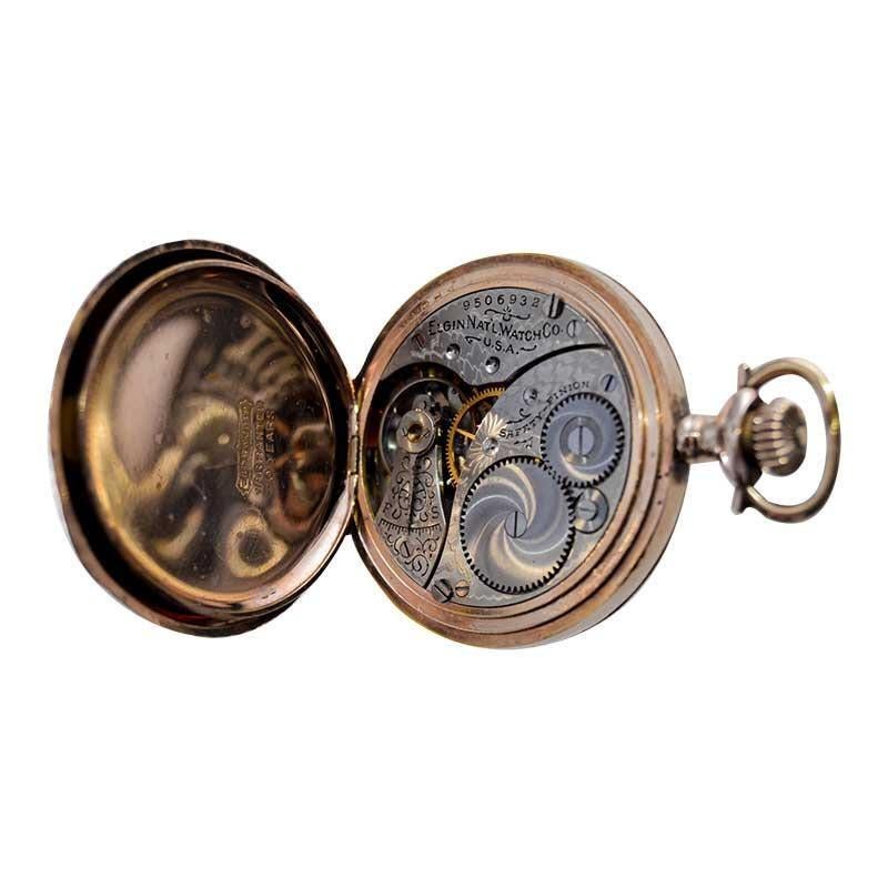 Elgin Gold Filled Pocket Watch with Unique Floral and Initials Engraving 1900s For Sale 7