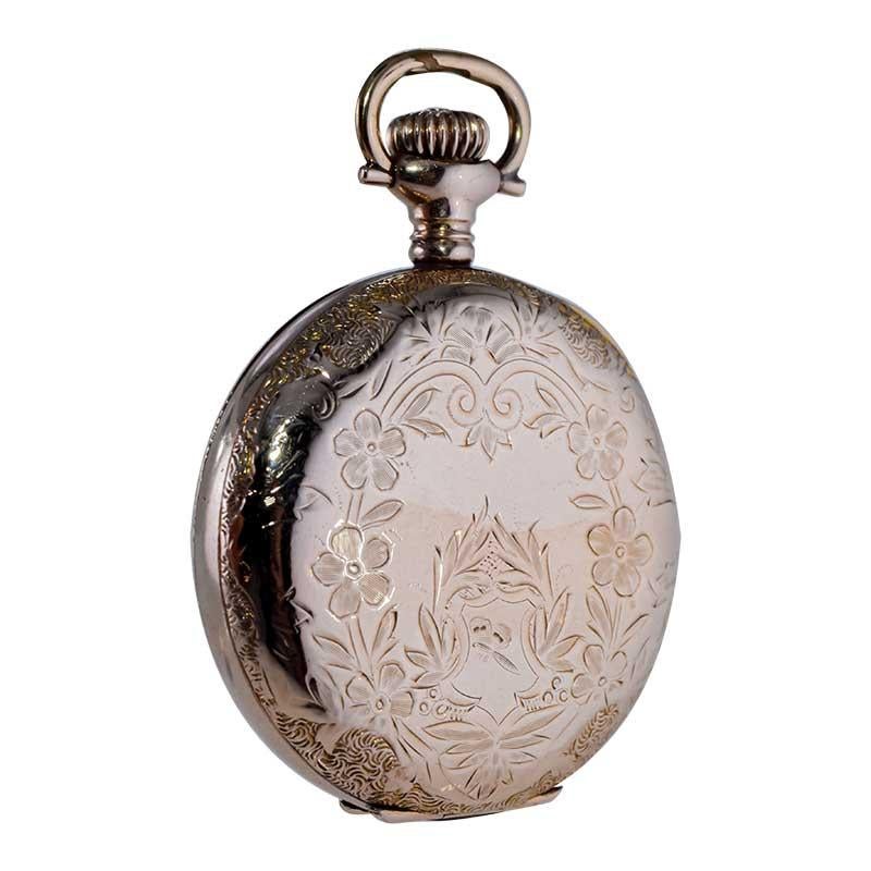 Elgin Gold Filled Pocket Watch with Unique Floral and Initials Engraving 1900s In Excellent Condition For Sale In Long Beach, CA