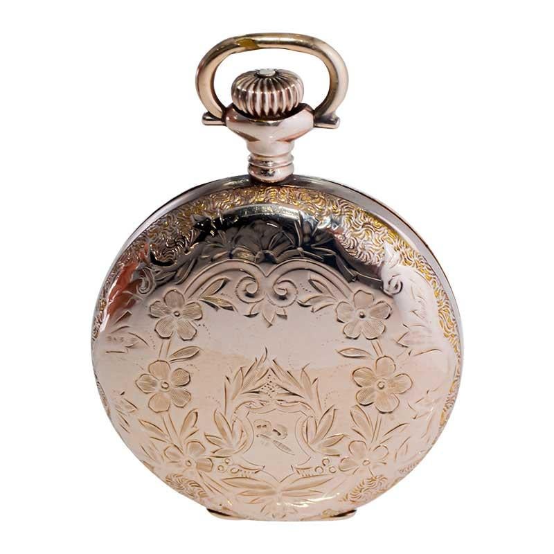 Women's Elgin Gold Filled Pocket Watch with Unique Floral and Initials Engraving 1900s For Sale