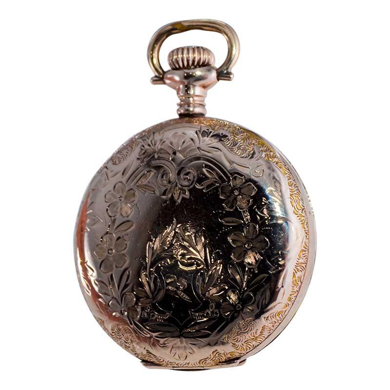 Elgin Gold Filled Pocket Watch with Unique Floral and Initials Engraving 1900s For Sale 1