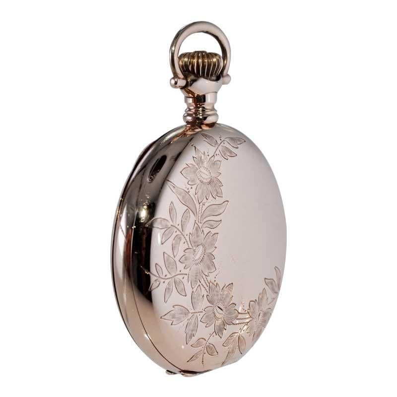 Elgin Gold Filled Pocket Watch with Unique Floral Engraving, circa 1907 For Sale 5