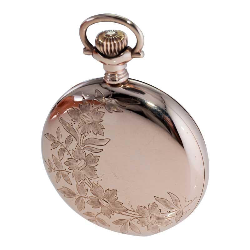Elgin Gold Filled Pocket Watch with Unique Floral Engraving, circa 1907 For Sale 6