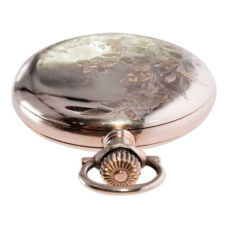 Elgin Gold Filled Pocket Watch with Unique Floral Engraving, circa 1907 For Sale 7