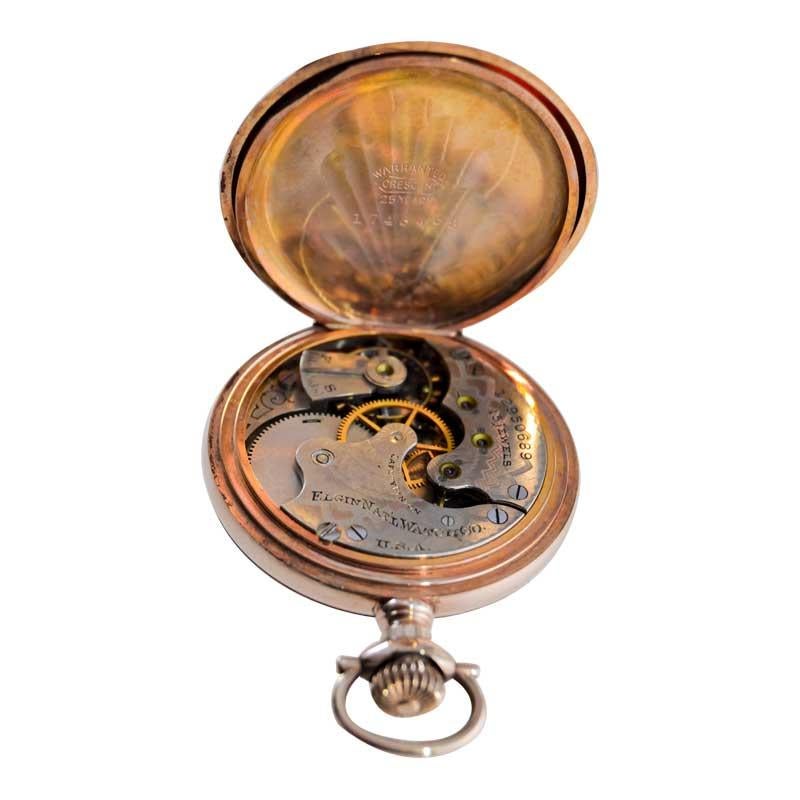 Elgin Gold Filled Pocket Watch with Unique Floral Engraving, circa 1907 For Sale 11