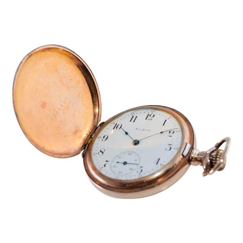 Elgin Gold Filled Pocket Watch with Unique Floral Engraving, circa 1907 In Excellent Condition For Sale In Long Beach, CA