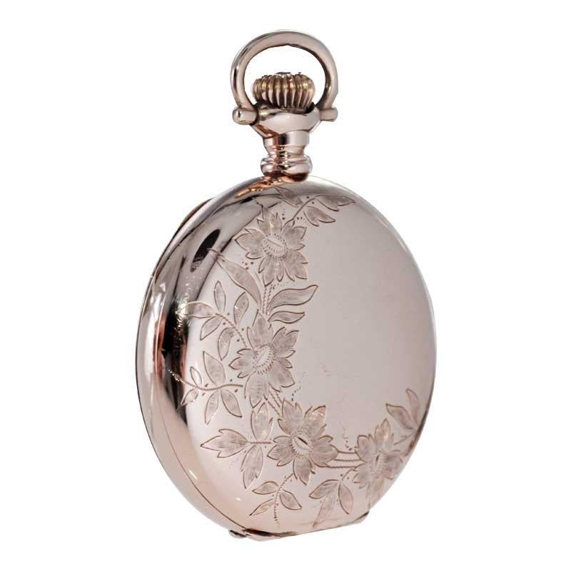 Women's or Men's Elgin Gold Filled Pocket Watch with Unique Floral Engraving, circa 1907 For Sale