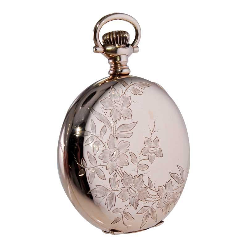 Elgin Gold Filled Pocket Watch with Unique Floral Engraving, circa 1907 For Sale 1