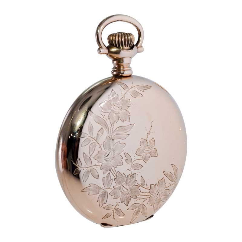 Elgin Gold Filled Pocket Watch with Unique Floral Engraving, circa 1907 For Sale 2
