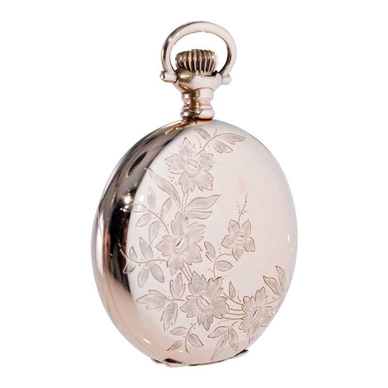 Elgin Gold Filled Pocket Watch with Unique Floral Engraving, circa 1907 For Sale 3
