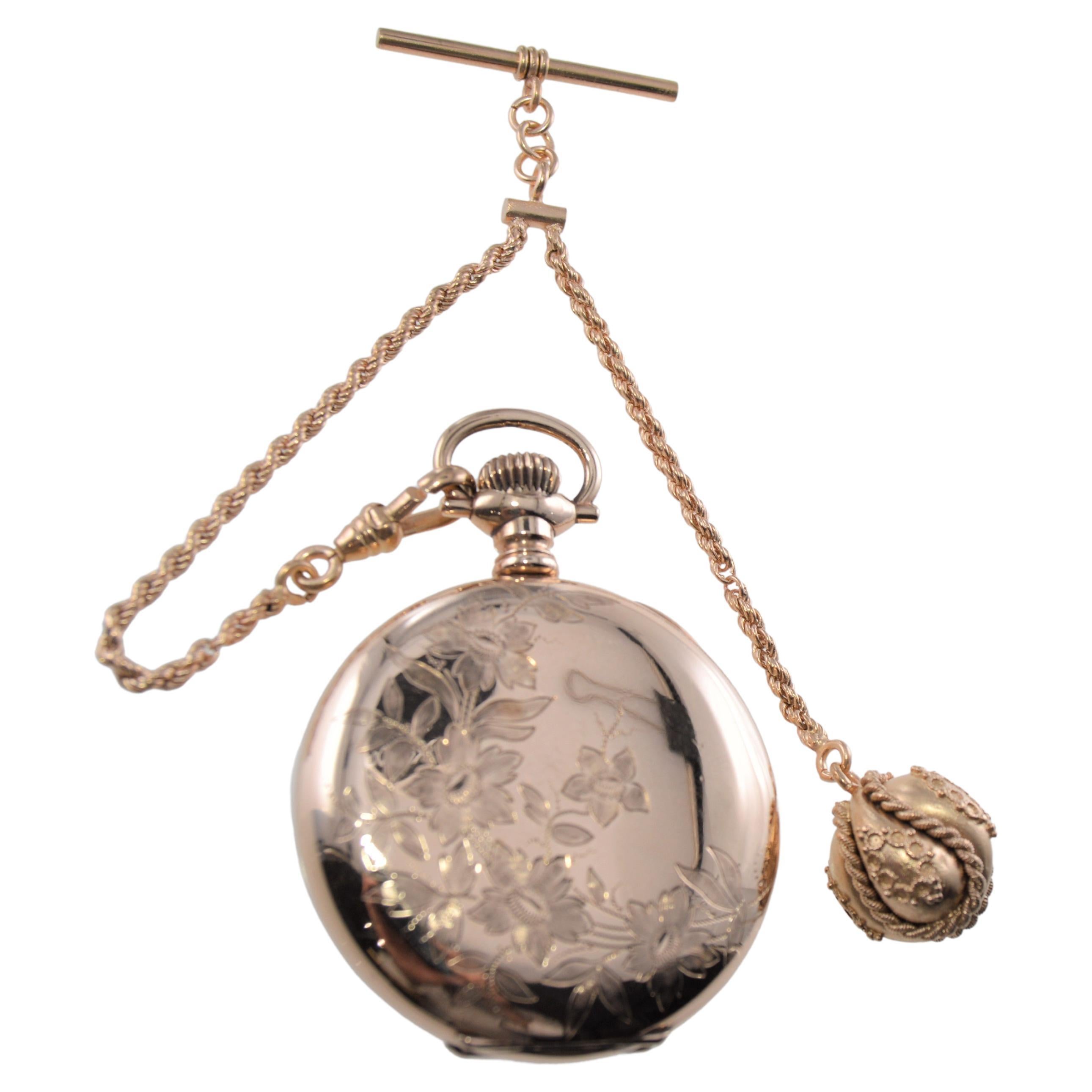 Elgin Gold Filled Pocket Watch with Unique Floral Engraving, circa 1907 For Sale