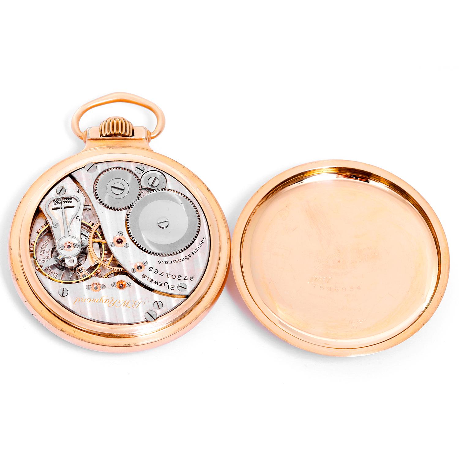 Elgin R. R. Railroad Approved  Pocket Watch - 21 Jewel. Gold fileld ( 50 mm ) . White enamel single sunk dial with Arabic numerals . Pre-owned with custom box. Railroad approved.
