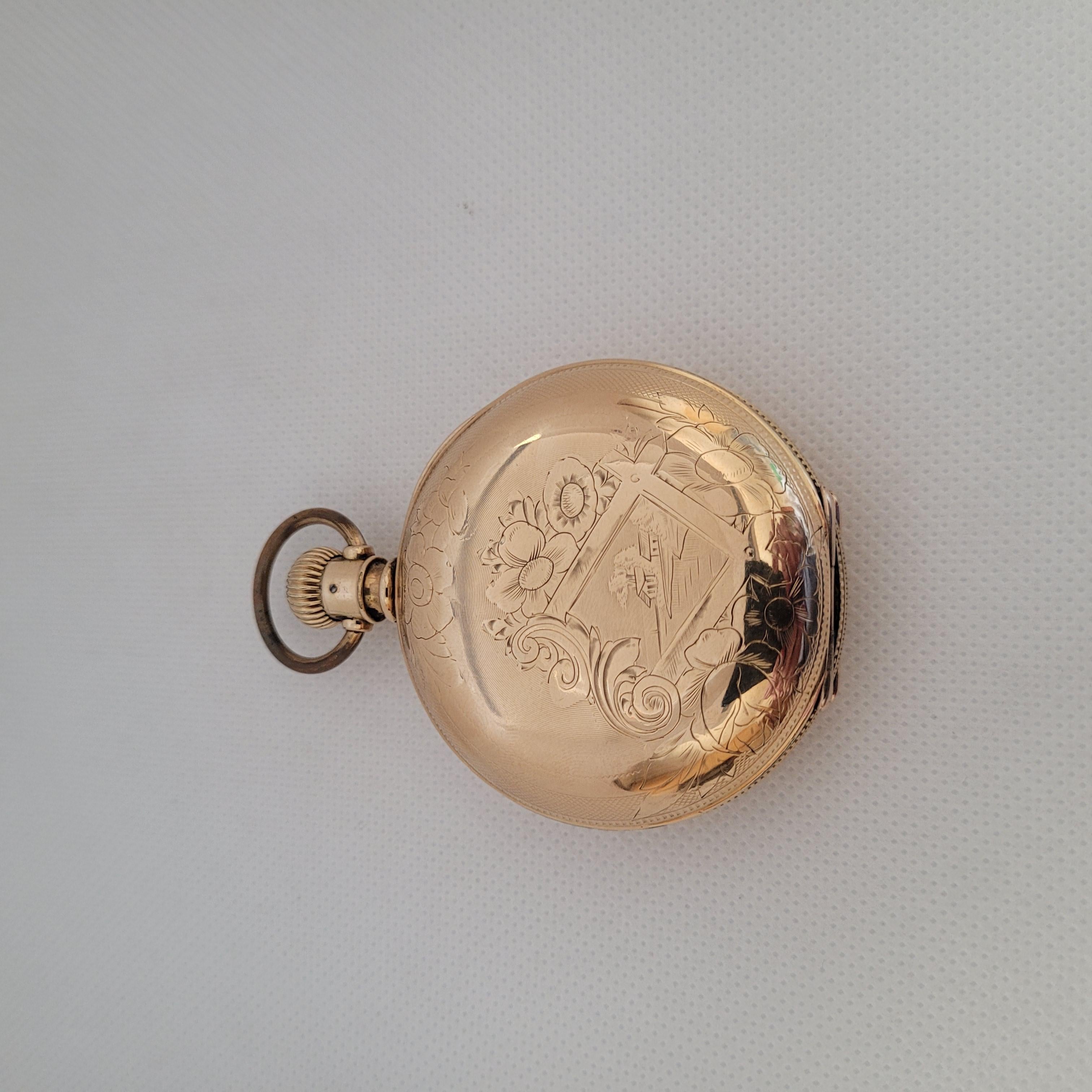 Vergoldete Taschenuhr von Elgin, 53 mm, 1886, Jagd, gewartet/vergoldet  im Angebot 3