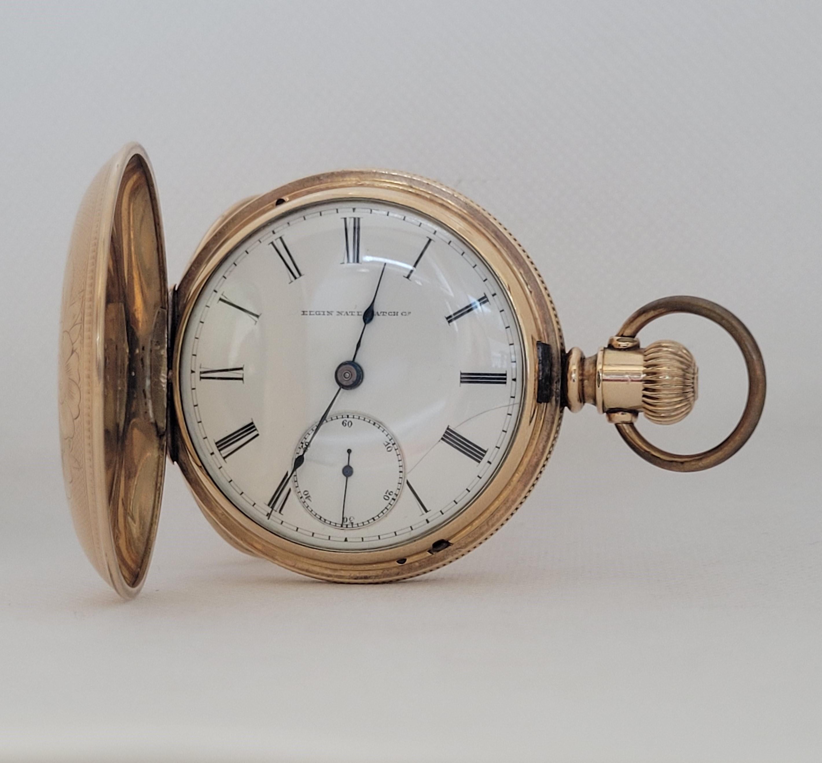 Elgin Gold Plated Pocket Watch, 53mm, 1886 Year, Hunting, Serviced/Warranty  For Sale 1