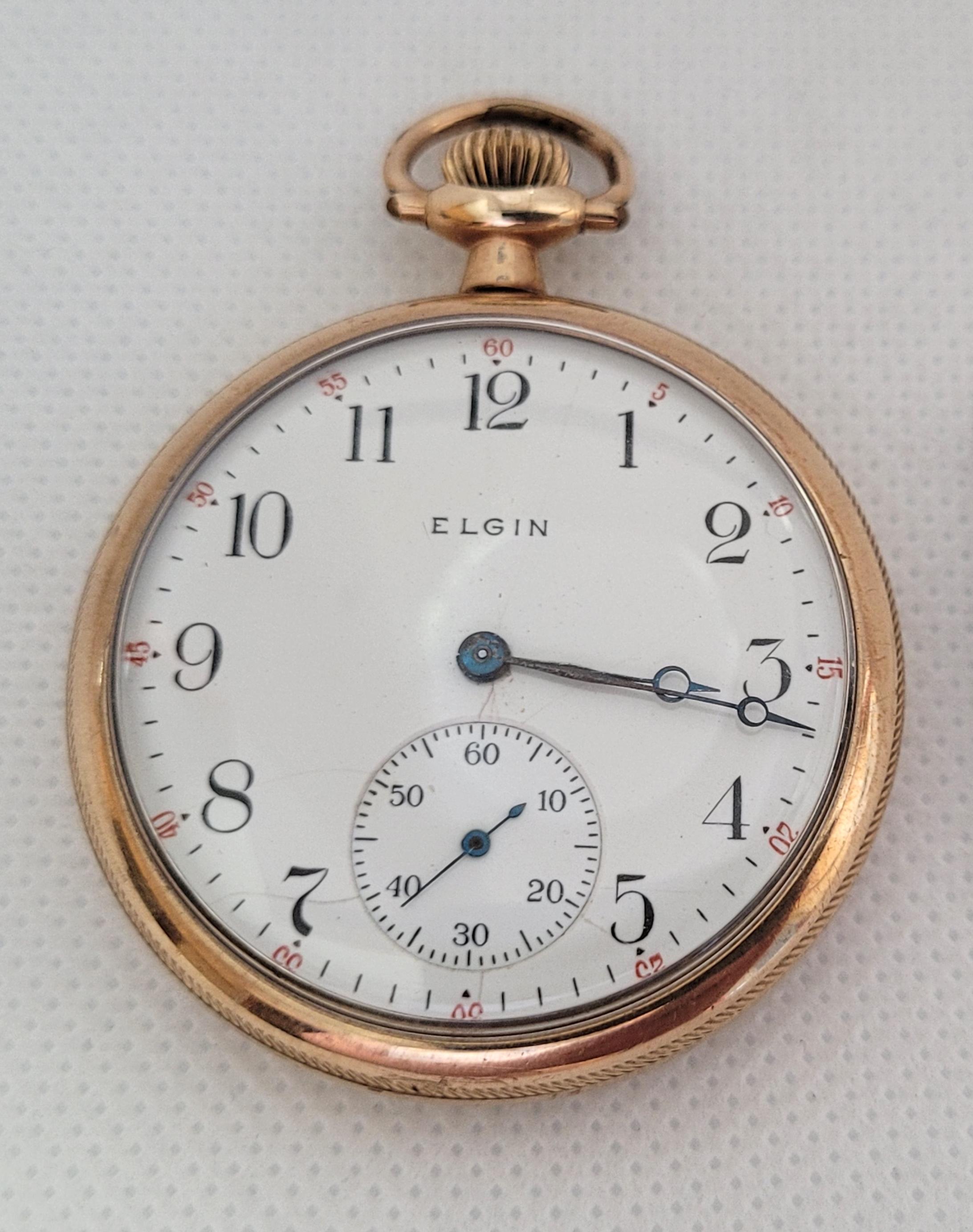 Edwardian Elgin Gold Plated Pocket Watch Year 1911 Working Jewel