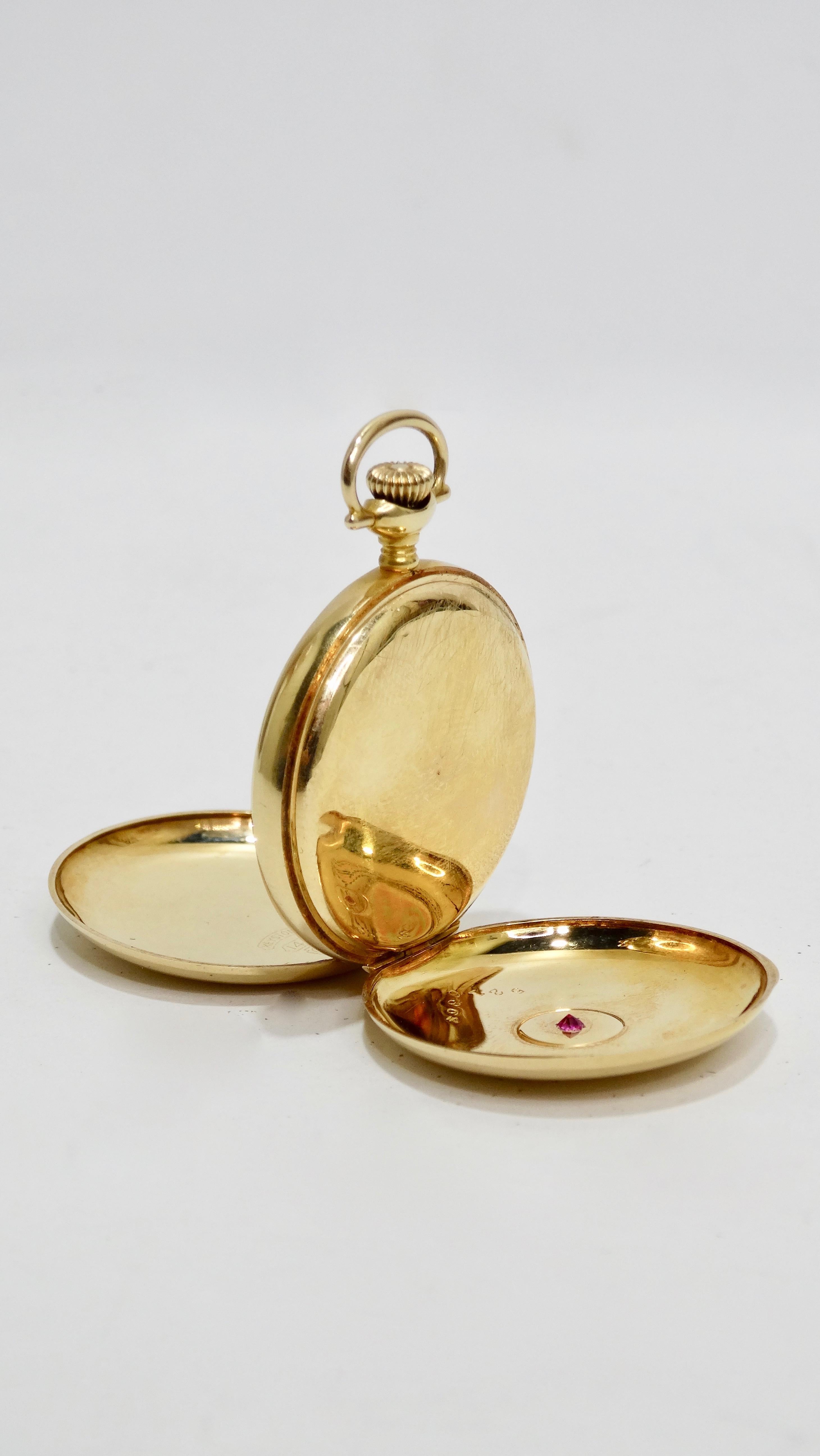 Elgin Gold & Ruby 40mm Pocket Watch  In Good Condition In Scottsdale, AZ